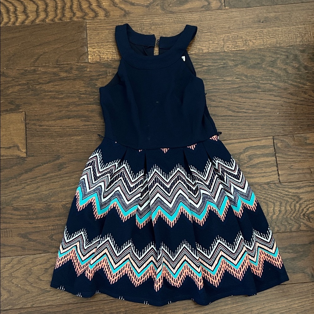Knitworks Navy and Teal Chevron Kids Dress